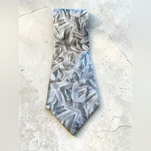 Pierre Cardin Men's Designer Brushed Silver Geometric Pattern Silk Tie